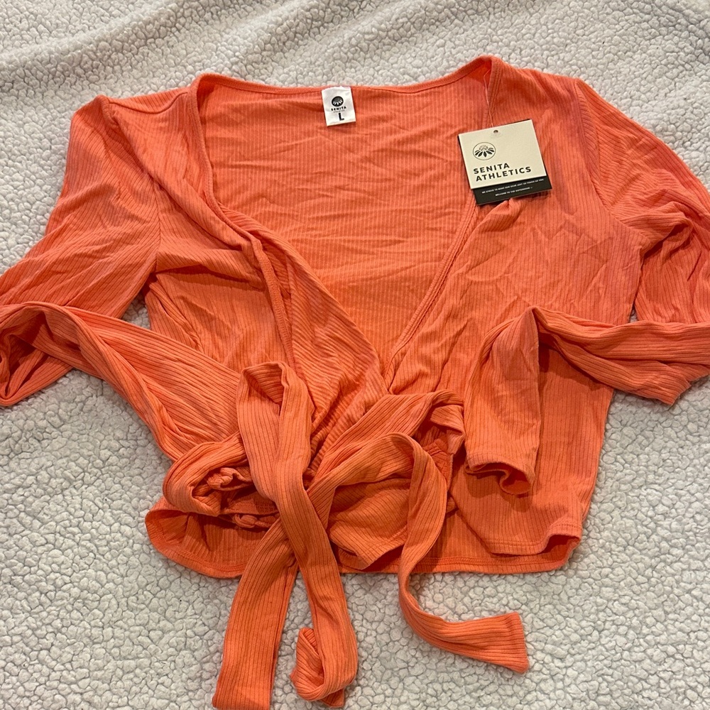 Senita Athletic coral ballet wrap top NWT
